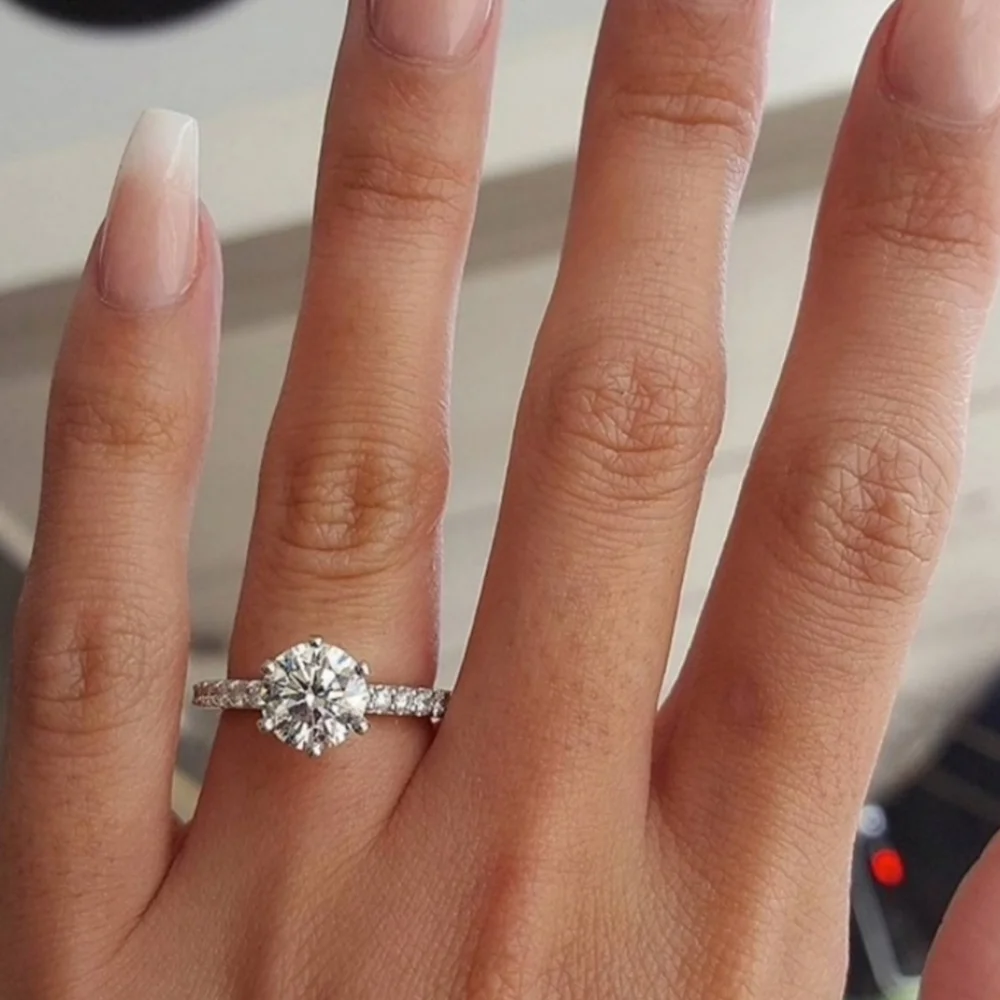 6-Prong CZ Pave Faux Diamond Ring - Picture 1 of 7